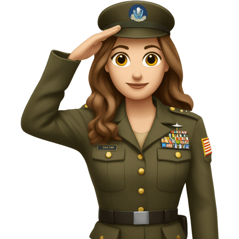 Salute Just shoulders White woman long brown hair in army uniform saluting   emoji