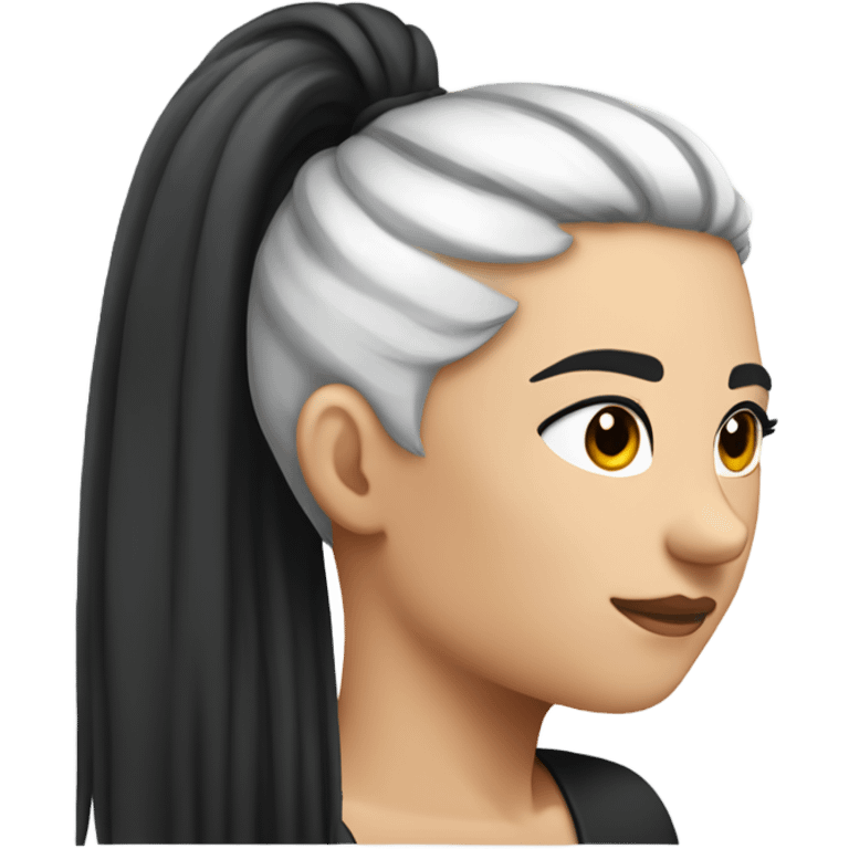 side view with black circle on cheek, high ponytail with half black hair and half white hair emoji