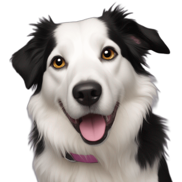 white and black dog with dark eyes happy  short hair mixed breed as border collie 2 years old with emoji