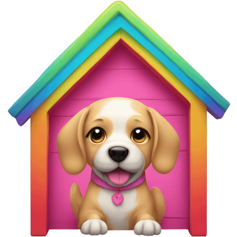 Pink dog in rainbow doghouse  emoji