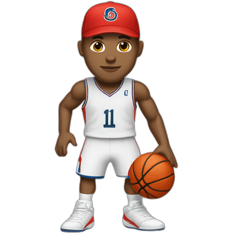 Mbappé playing basketball with red cap emoji