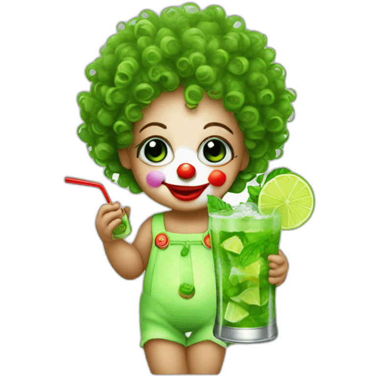 baby clown with curly hair drinking mojito emoji