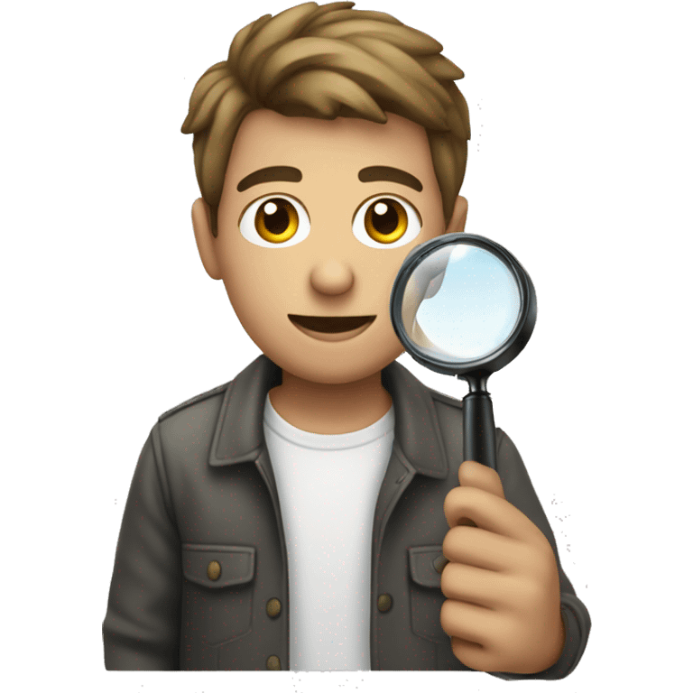 young man with a magnifying glass in his hand  emoji