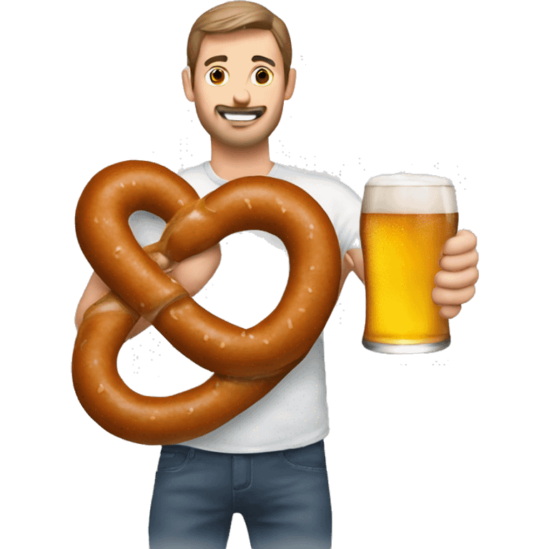 A human pretzel with a sausage and a beer in his han emoji