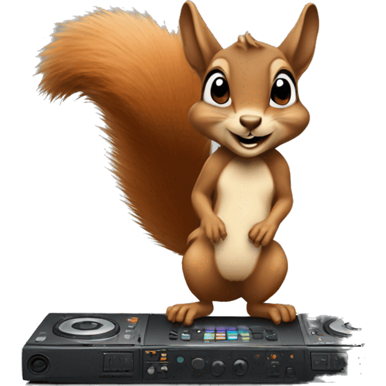 Squirrel playing on dj decs emoji