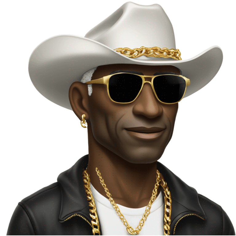 Coach Deion Sanders with gold chains, black sweatshirt with Gold CU on front sunglasses and white cowboy hat  emoji