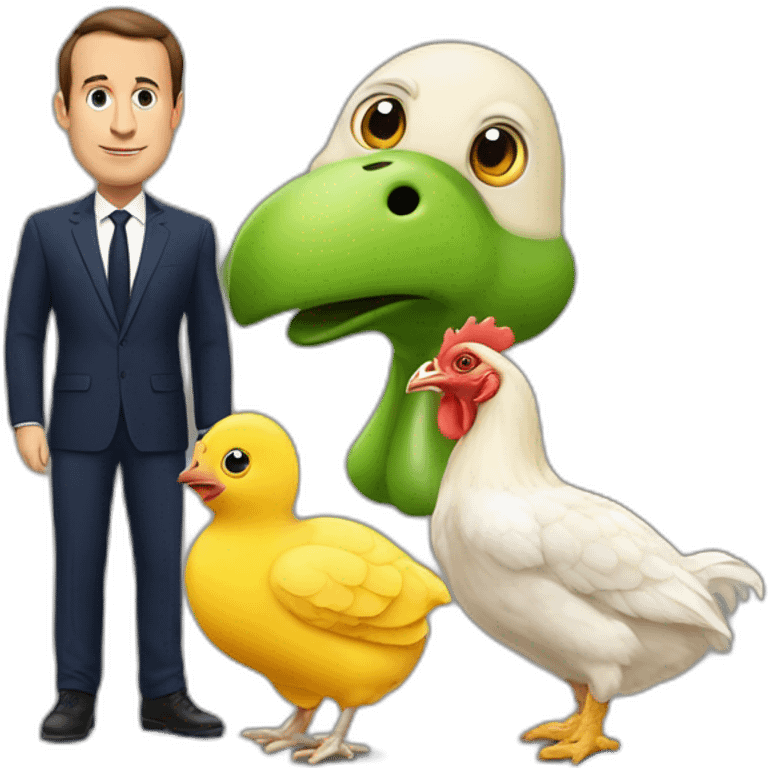 macron avec tortue plus poussin avec poule emoji