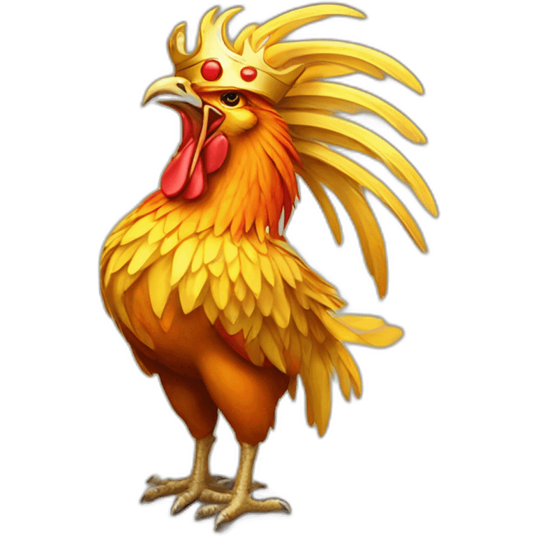 proud and howling golden phoenix rooster with a crown on its head emoji