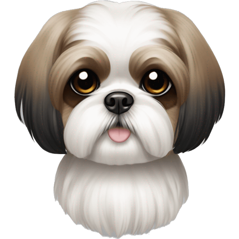 white and brown shih tzu with black bow on head, huge eyes  emoji