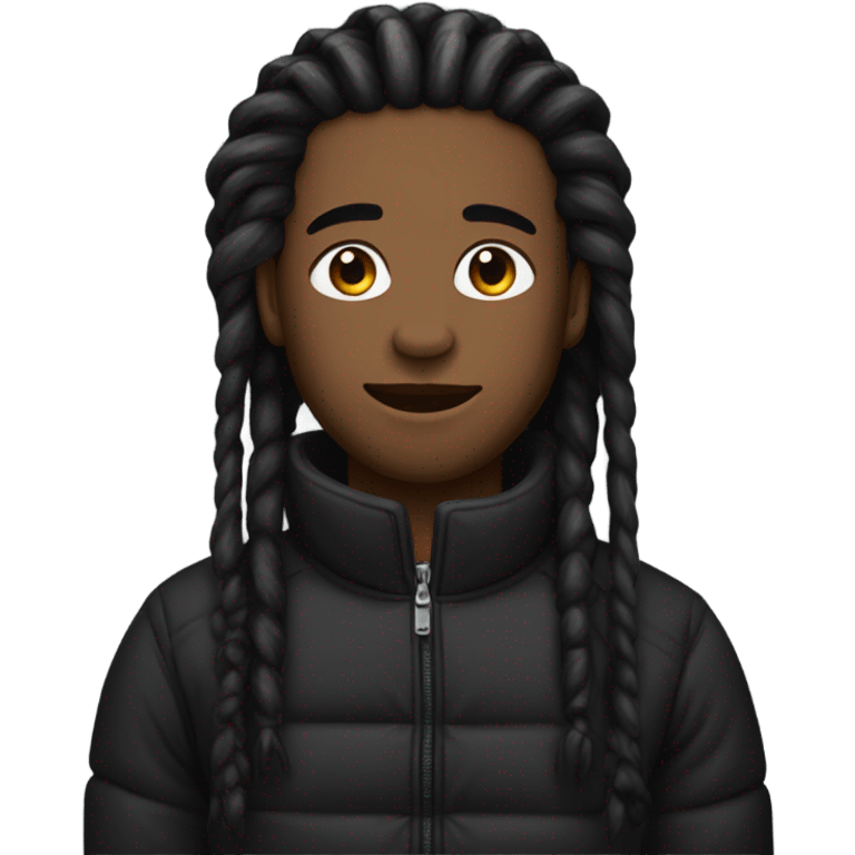 black man with black puffer jacket and dreads in a high ponytail emoji