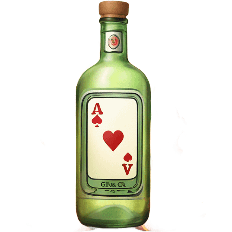 Poker cards with lighter flames and bottle of gin emoji