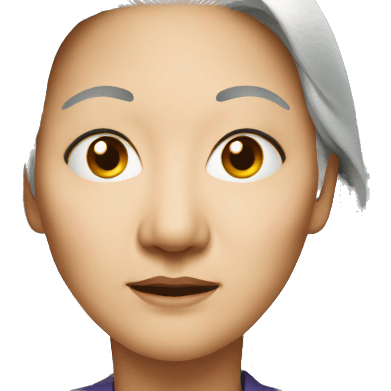 Older Asian woman with one eye looking inwards towards her nose  emoji