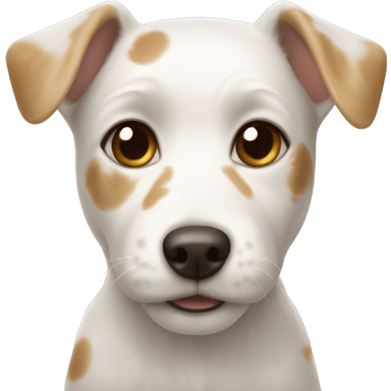 little white dog with light brown spots with its ears up  emoji