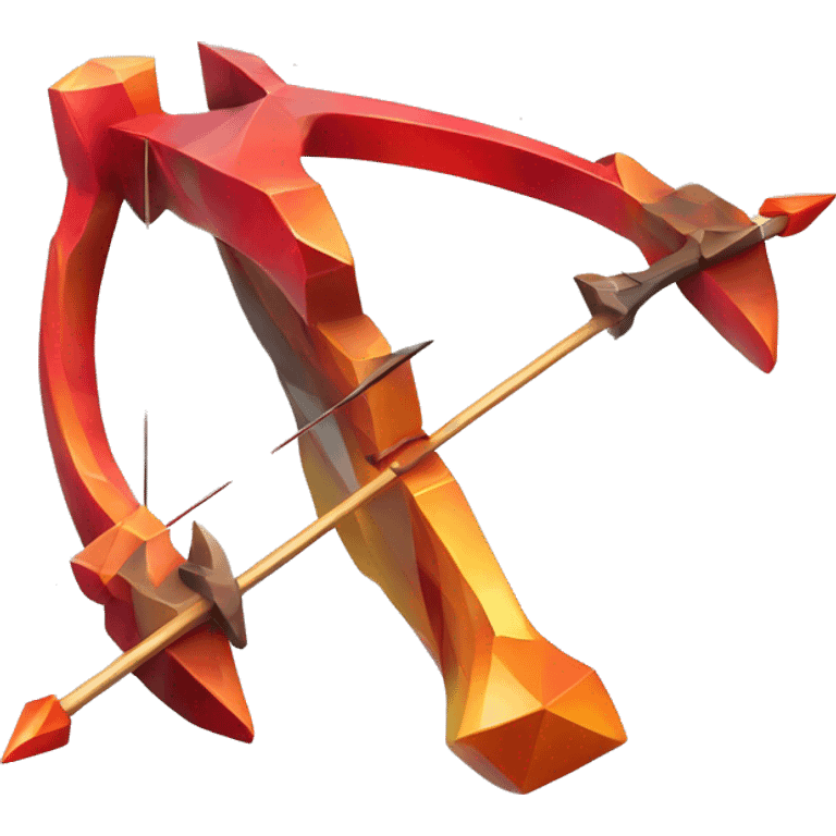 crossbow sculpture symbolizing Sagittarius with a geometric, faceted design. The symbol is standing upright with angular and disney features. The vibrant red flame colors highlights the sharp edges and planes. emoji