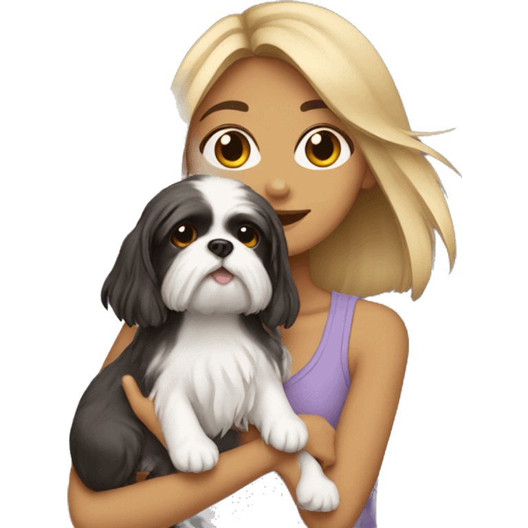 girl carrying Shih Tzu emoji