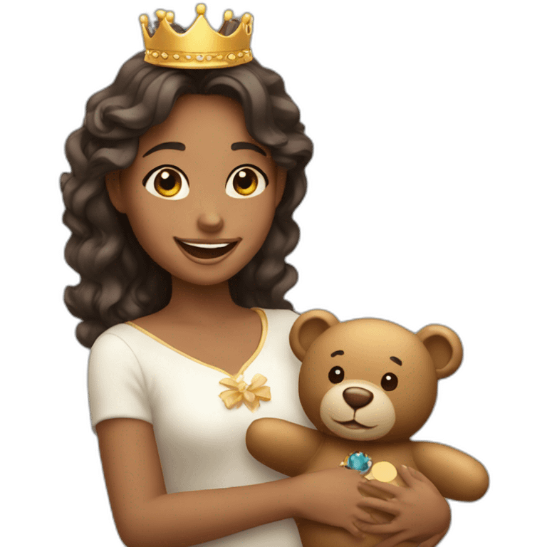 happy girl with teddy bear and a crown emoji