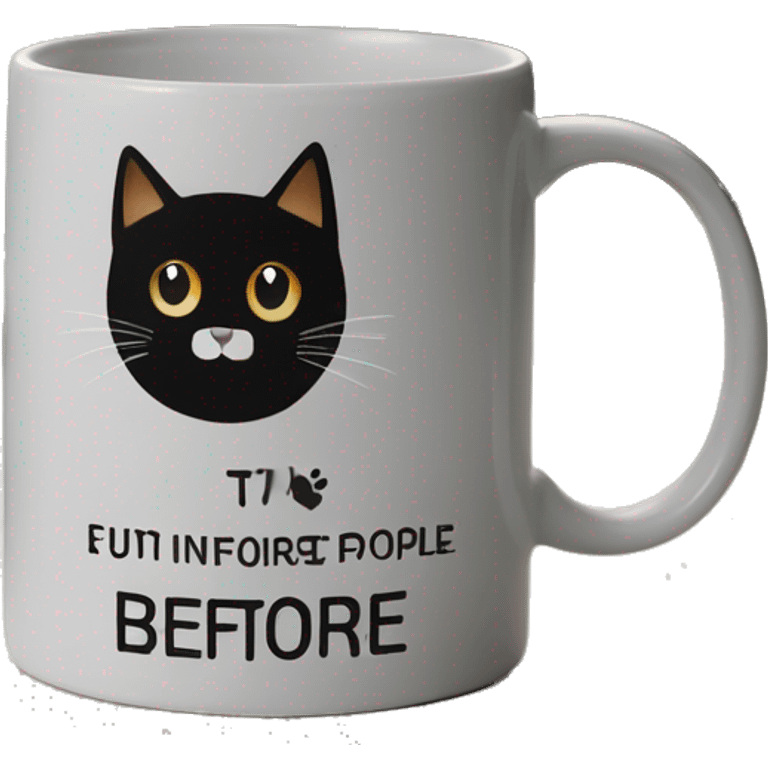 Black coffee mug with writing in white that says cats before people emoji