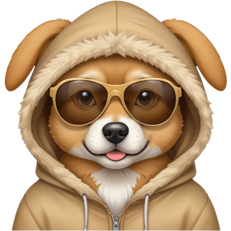 Dog wearing hood and sunglasses  emoji