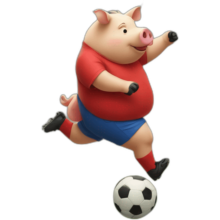 Fat pig with red shirt kicking a soccer ball emoji