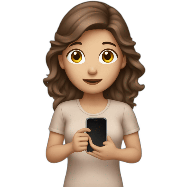 brown hair girl holding phone emoji