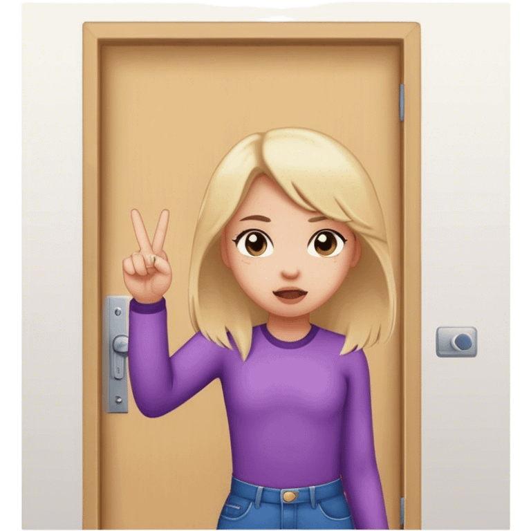 Girl standing in front of door with the middle finger  emoji