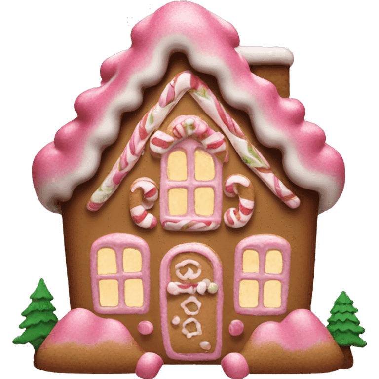 Pink ginger bread house Christmas  emoji