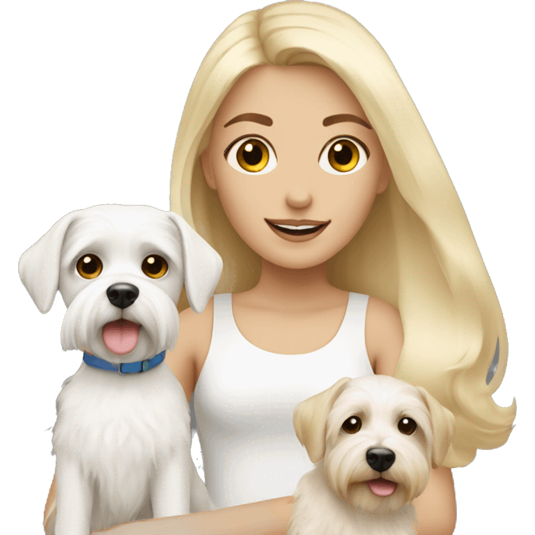 Blonde girl with two Maltese dogs  emoji