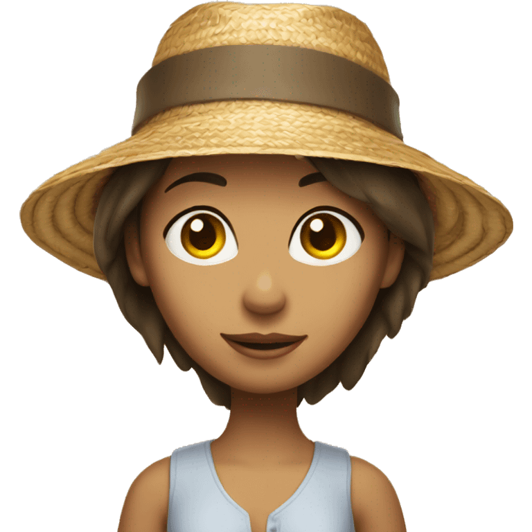 Brunette girl wearing straw hat emoji