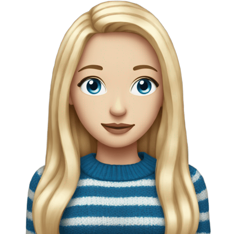 beautiful woman, long straight blonde hair, blue eyes, striped knit sweater emoji