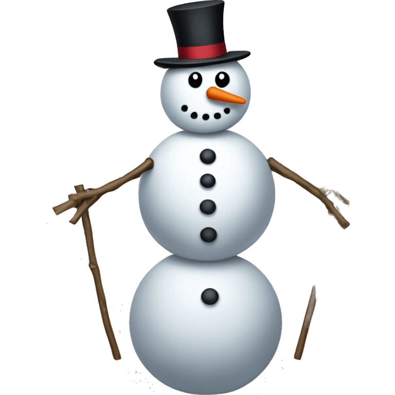 Snowman with sticks for arms with small eyes  emoji