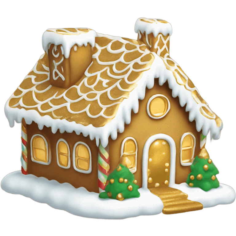 Iridescent and gold and white gingerbread house emoji