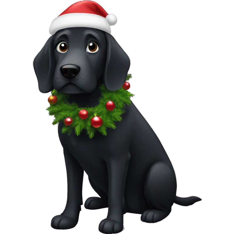 Large black dog under Christmas tree emoji