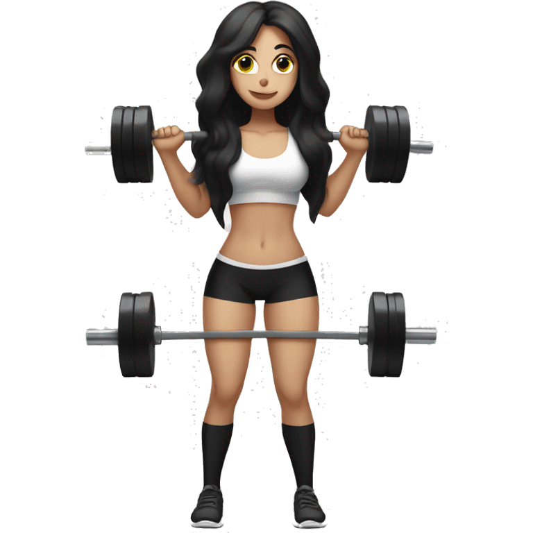 Pale girl with long black hair lifting weights deadlift emoji