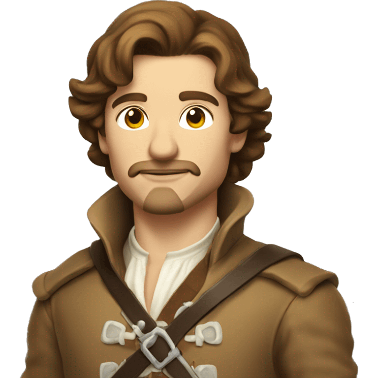 Musketeer man beige jacket short brown hair smirk emoji