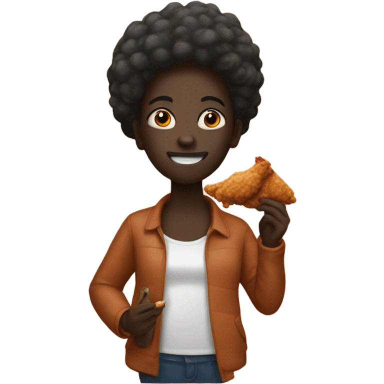 Dark skinned eating fried chicken emoji