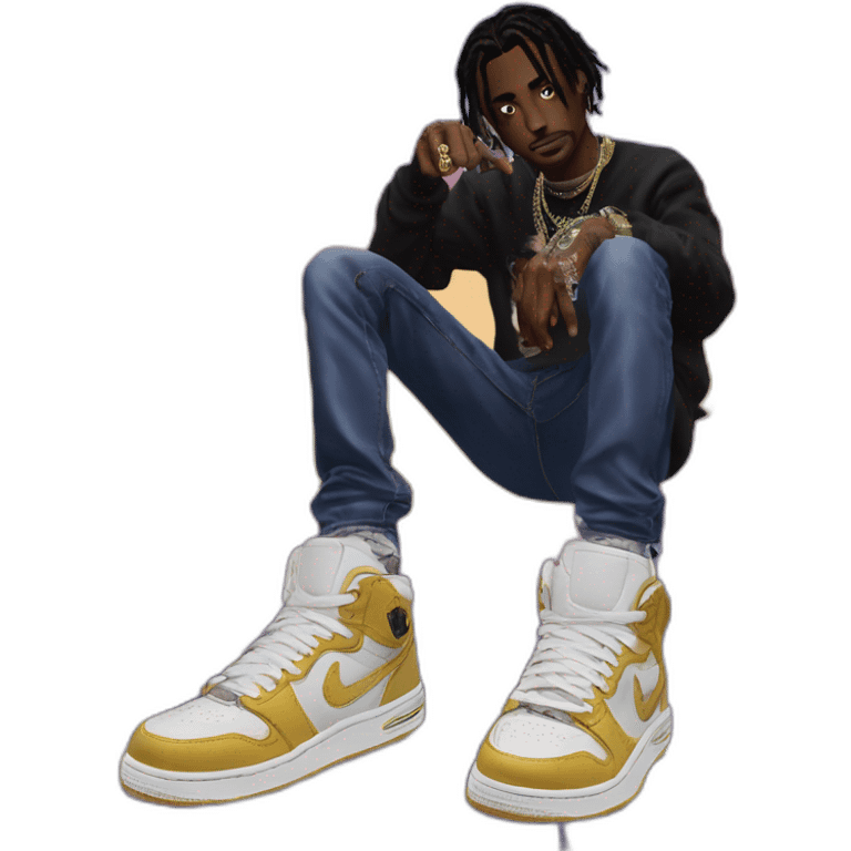 Playboi carti album cover with Travis scott and their pointing a the Travis scott shoes emoji