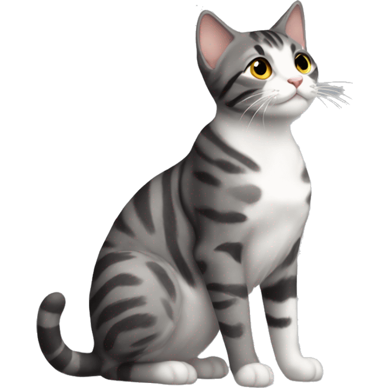 dark gray tabby cat with white chest kissing cream spotted cat emoji