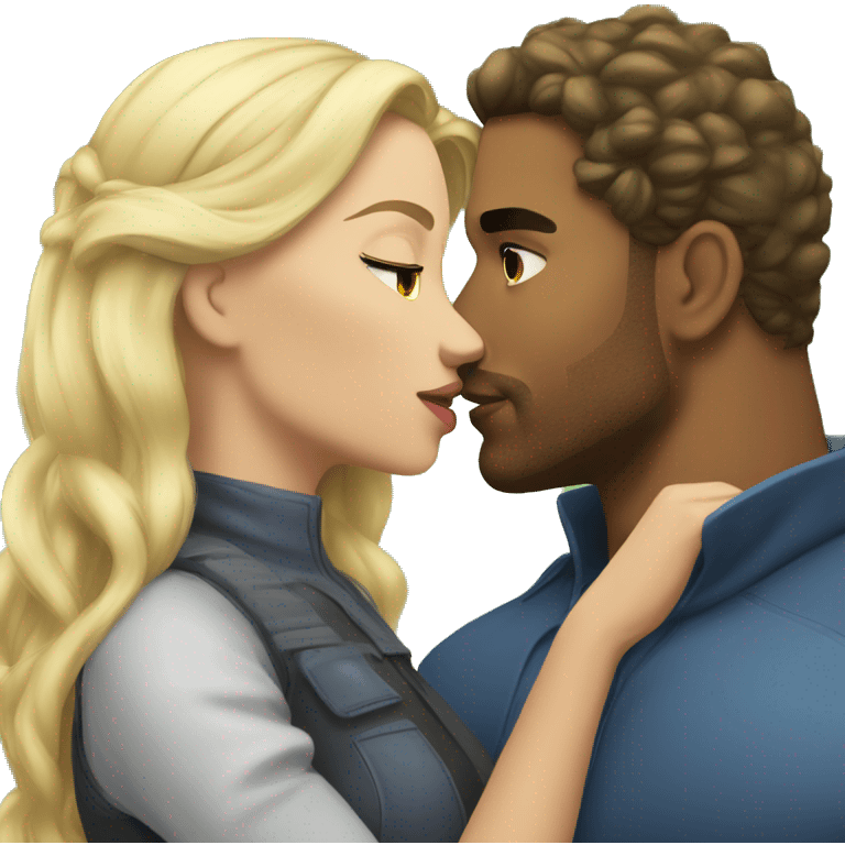 blonde strong man kissing brunette pretty girl emoji