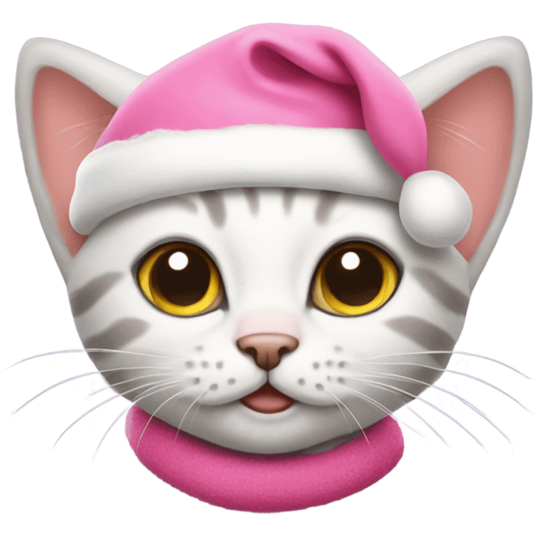 Kitten wearing pink Santa hat emoji