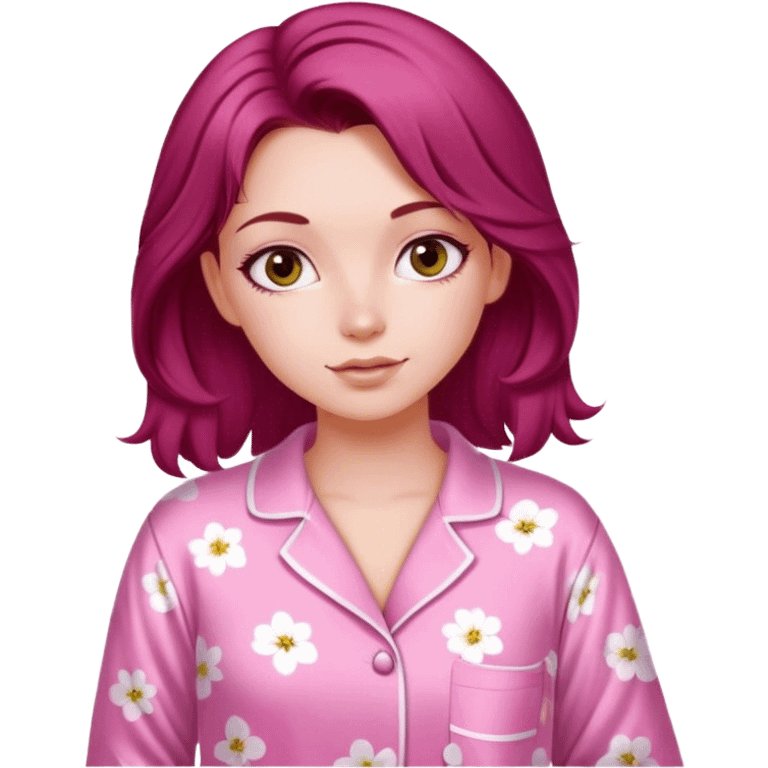 A beautiful, burgundy haired girl wearing pink pajamas emoji