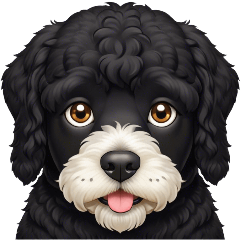 Black Portuguese water dog, mischievous face emoji