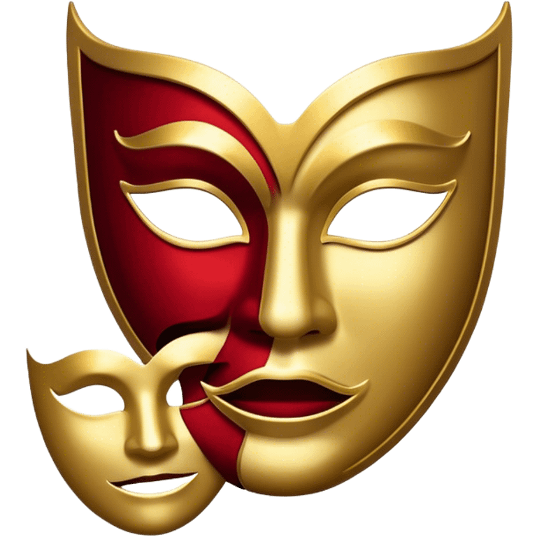 Create a bold and dramatic emoji representing the art of playwriting. The design should feature an open script or a theater playbook, with stylized text lines or dramatic dialogue inside. Include elements like a theatrical mask (comedy or tragedy), a stage spotlight, or a quill to symbolize creativity and performance. Use deep, contrasting colors like red, black, and gold to evoke the intensity and passion of drama. The overall design should feel dramatic, inspiring, and artistic. Make the background transparent. emoji