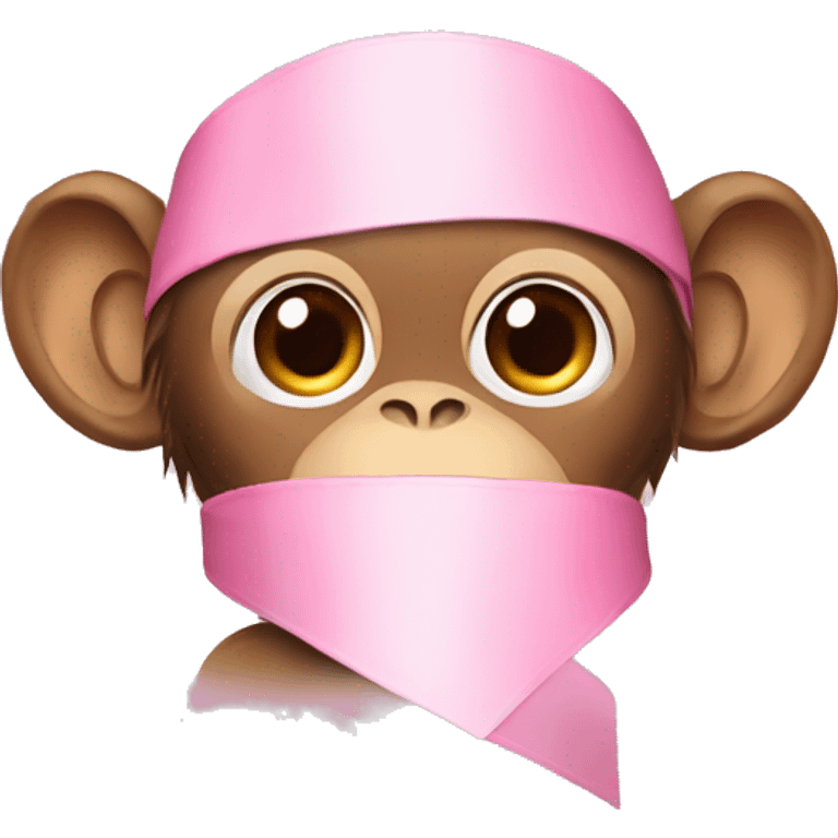 monkey covering face with a light pink ribbon emoji