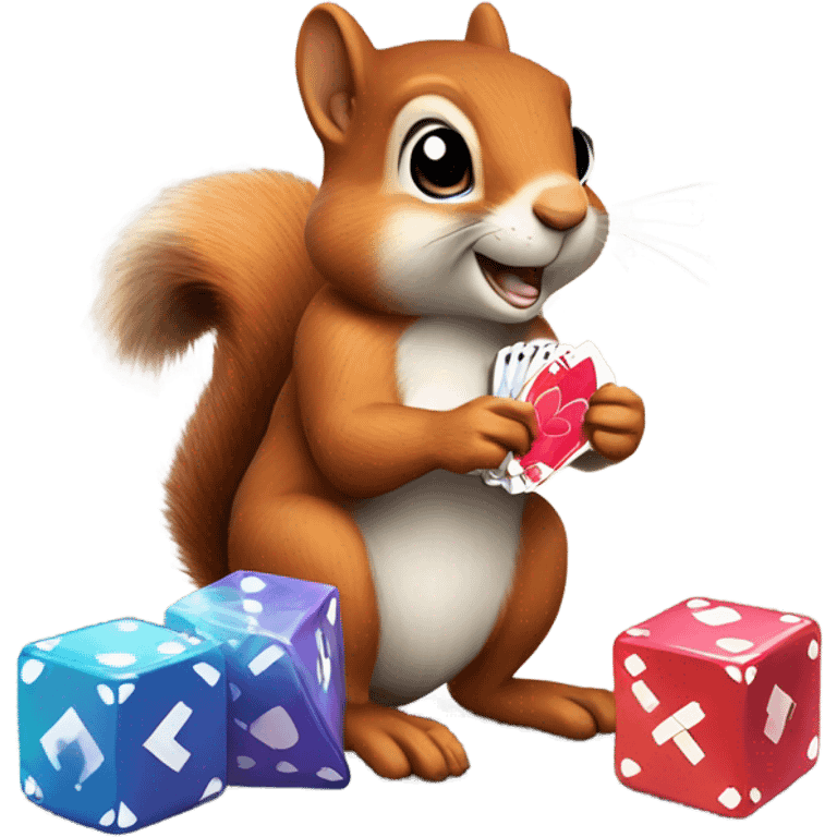 Squirrel with magic cards and dice emoji