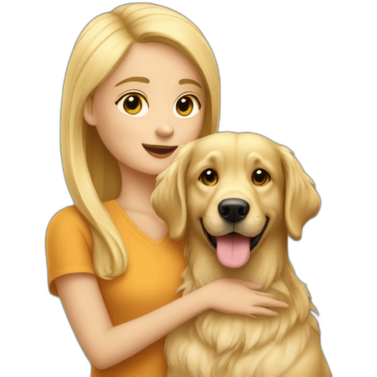 Blonde girl with glasssz petting a golden retriever emoji