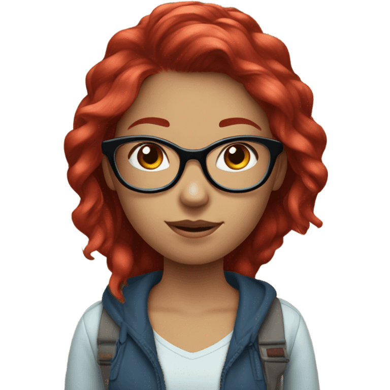 teenage girl with dyed  cherry red hair,blue eyes and clear glasses emoji