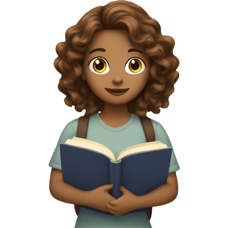 Girl with brown wavy hair reading a book  emoji