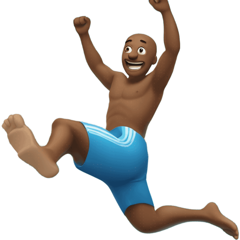 An emoji of a fair-skinned man happily diving headfirst into a pool. emoji