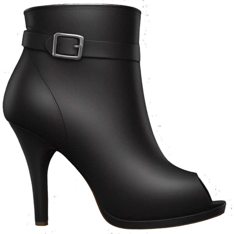 Realistic pair of black peep toe leather high heel bootie boots facing forward.  emoji