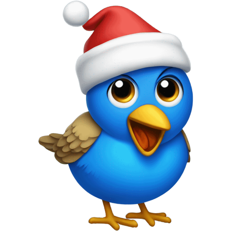 Fat Blue bird with Christmas hat emoji